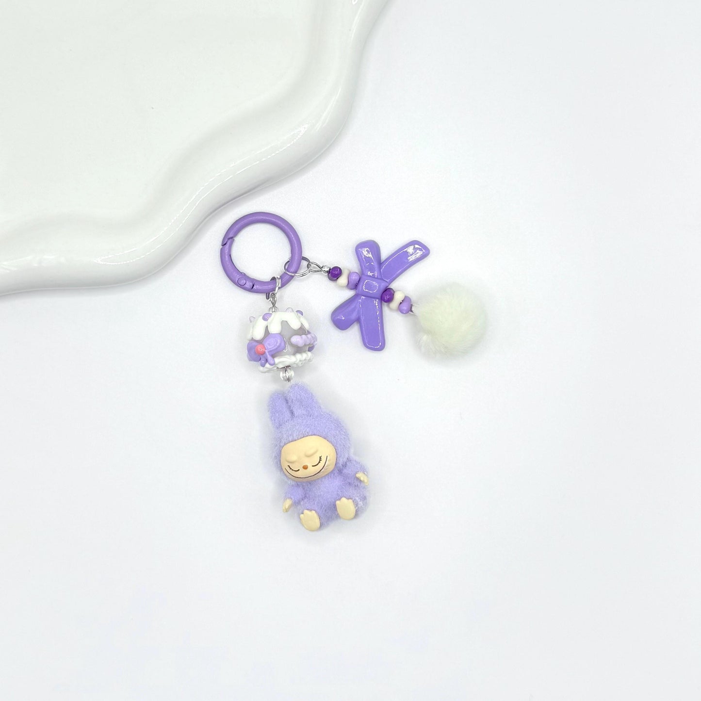 The Monsters Labubu Sitting figures with Hand Painted Bead Keychain | Bag charm | Phone charm | Handmade Beads | Popmart Bead