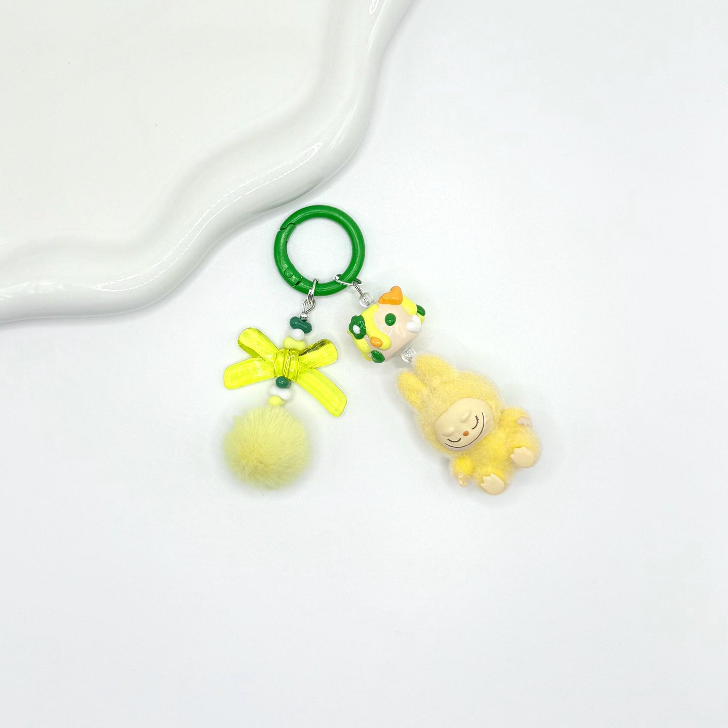 The Monsters Labubu Sitting figures with Hand Painted Bead Keychain | Bag charm | Phone charm | Handmade Beads | Popmart Bead