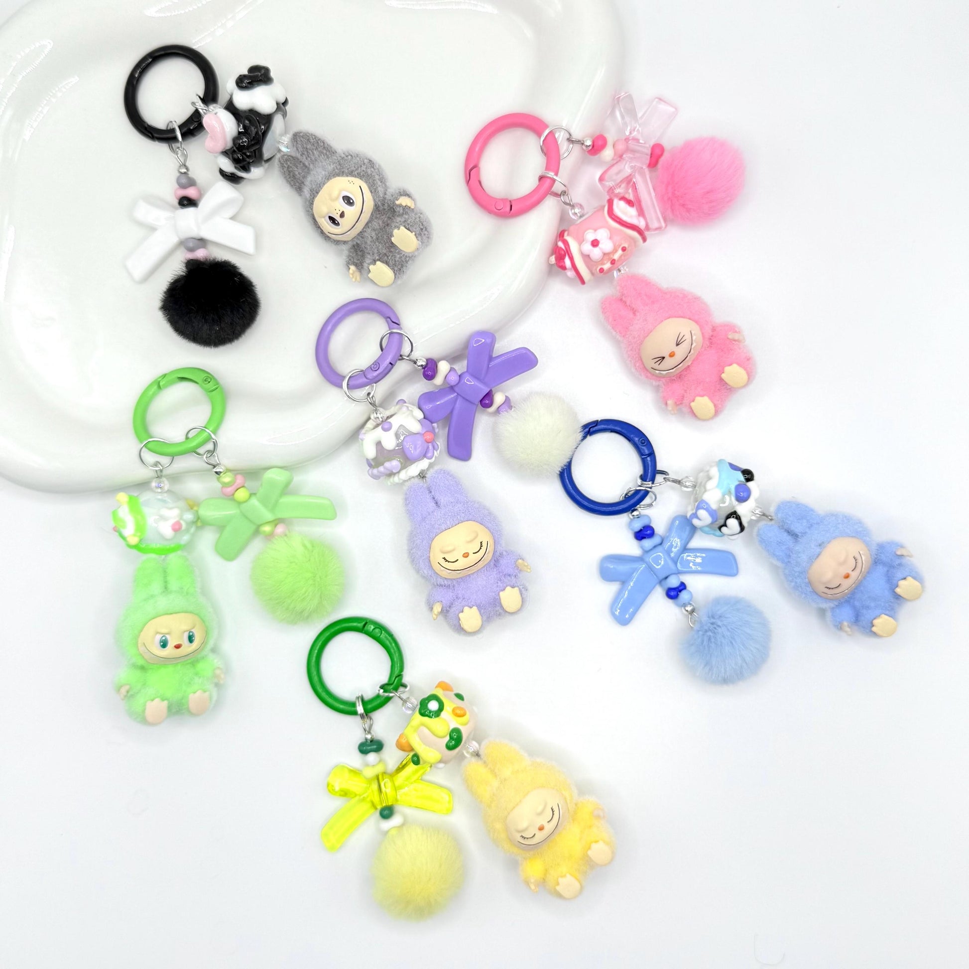 The Monsters Labubu Sitting figures with Hand Painted Bead Keychain | Bag charm | Phone charm | Handmade Beads | Popmart Bead