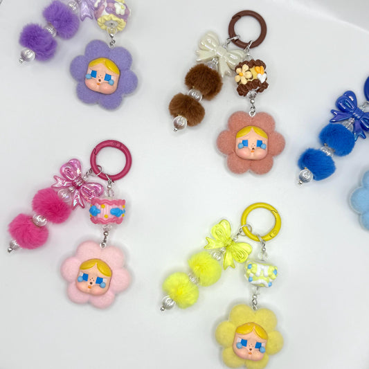 CryBaby Fuzzy Flower Mini Figure Double Strands Keychain | Bag Charm