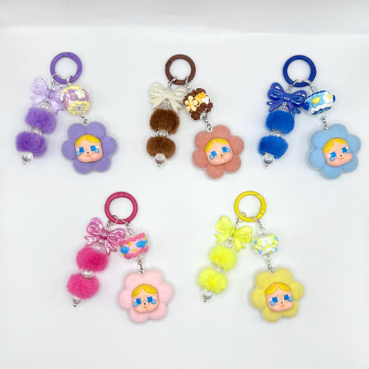 CryBaby Fuzzy Flower Mini Figure Double Strands Keychain | Bag Charm