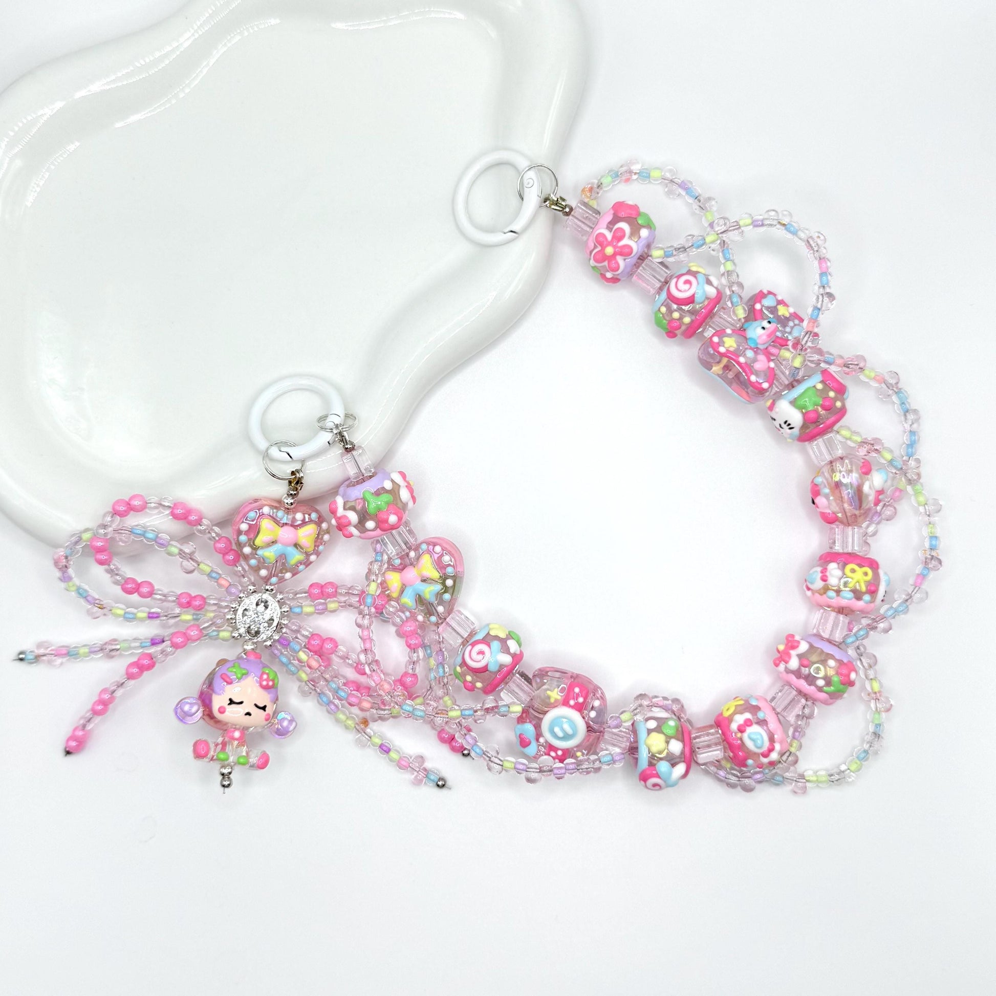 Colorful Pink SkullPanda inspired Hand Painted Bag Charm
