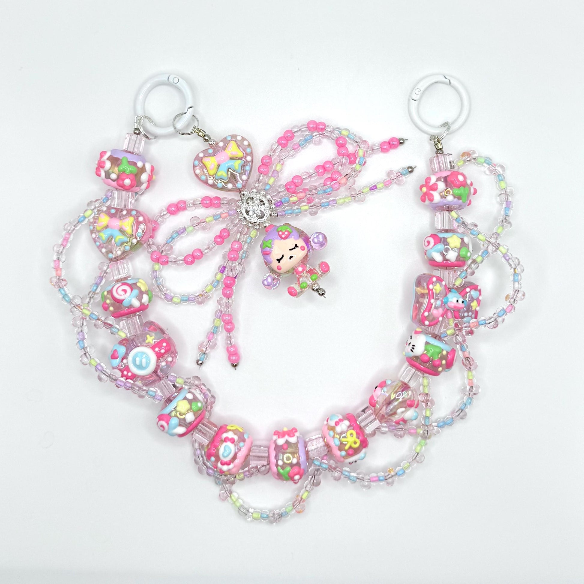 Colorful Pink SkullPanda inspired Hand Painted Bag Charm