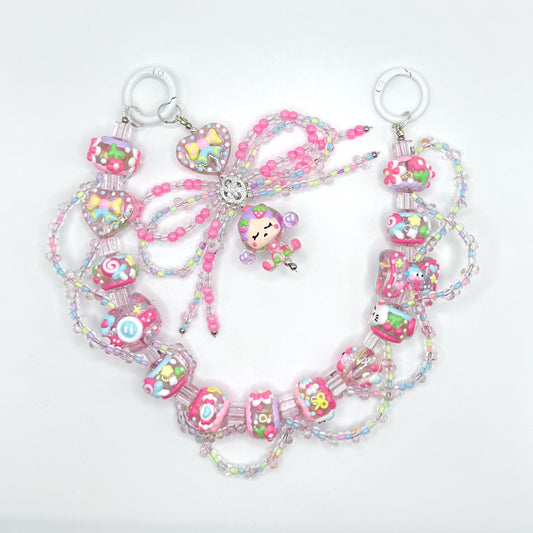 Colorful Pink SkullPanda inspired Hand Painted Bag Charm