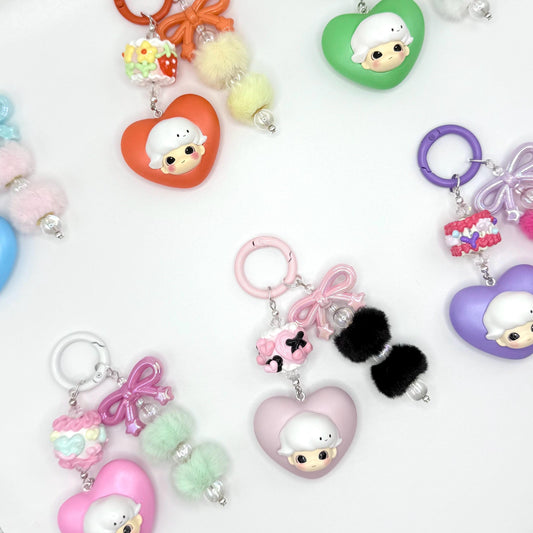 Dimoo Heart Mini Figure Double Strands Keychain | Bag Charm