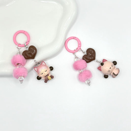 Skullpanda Pompom Mini Figure Double Strands Keychain | Phone Charm