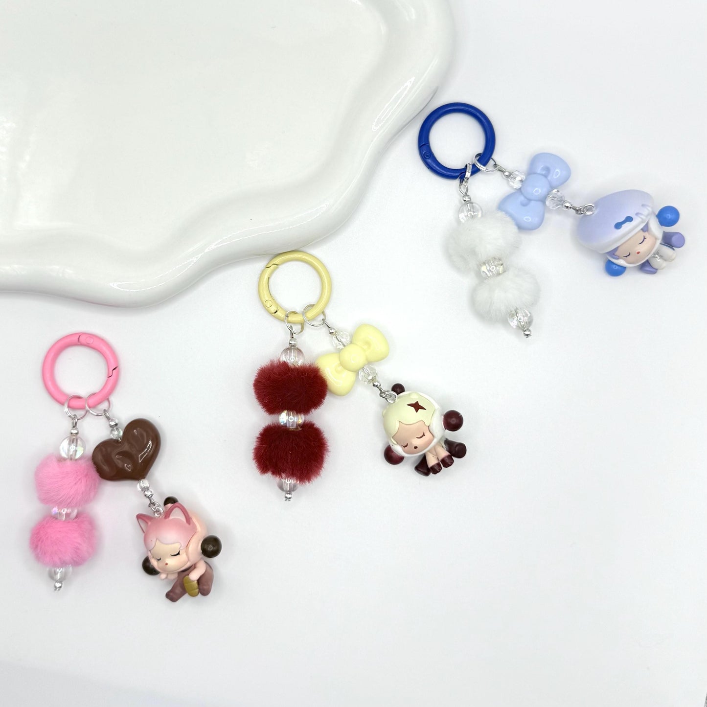 Skullpanda Pompom Mini Figure Double Strands Keychain | Phone Charm