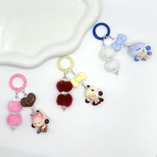 Skullpanda Pompom Mini Figure Double Strands Keychain | Phone Charm